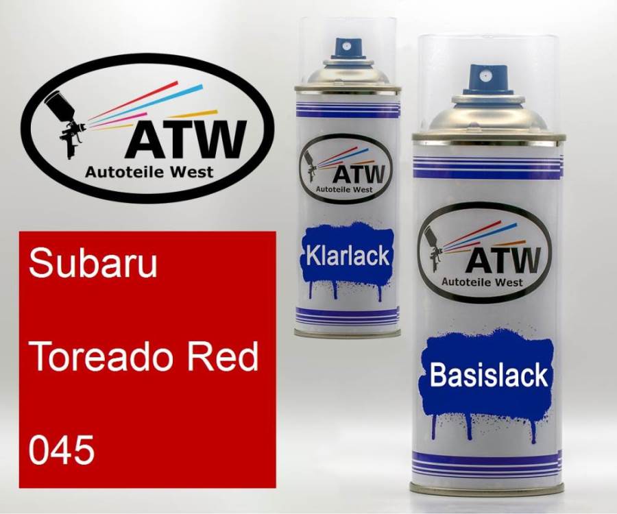 Subaru, Toreado Red, 045: 400ml Sprühdose + 400ml Klarlack - Set, von ATW Autoteile West.